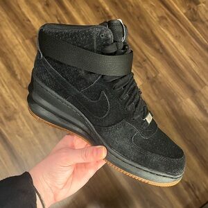 Nike Lunar Force 1 Black Suede High-Top Wedge Sneakers